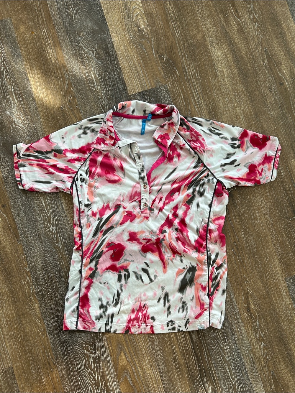 Pink Abstract Golf Polo Shirt with Button Placket